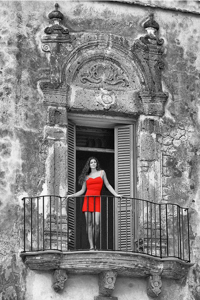 Woman in red at the certosa